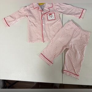 Santa 2 Piece Pajamas 9 M White And Red Polkadot  w/smocked Santa face Christmas